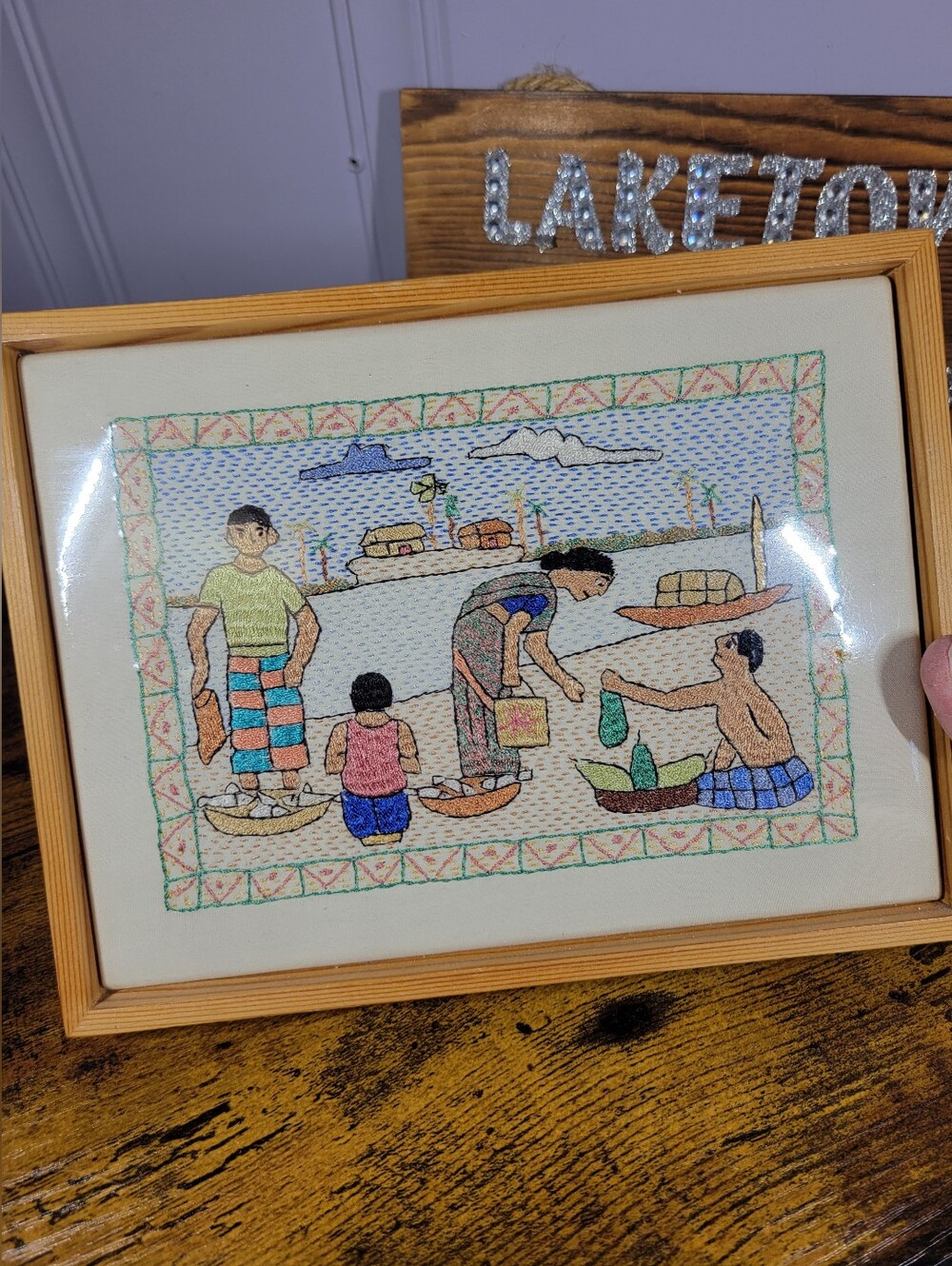 Aarong Handcrafted Nautical Market Scene Embroidery Wall Art